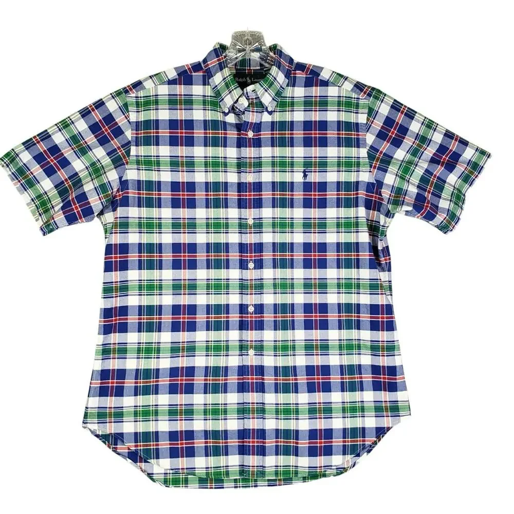 Polo Ralph Lauren Shirt Oxford Men's Large L Blue Red Plaid SS Button Down